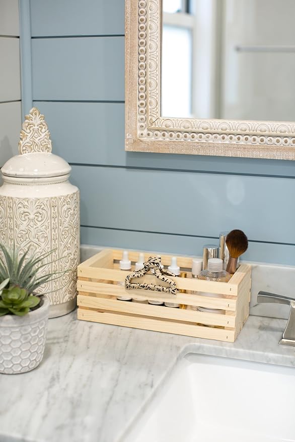 Wood Crate,Storage Crates,12" L Small Unfinished Pine Storage Crate, Stackable DIY Organizer for Bathroom, Kitchen & Craft Room, Handmade, 12 x 5.5 x 4 Inches