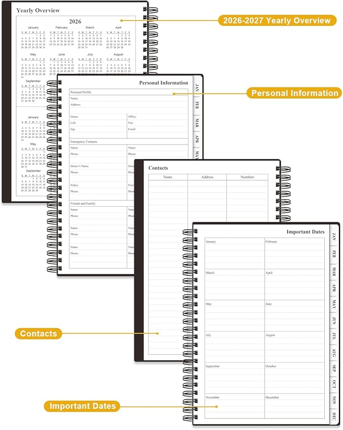 2026 Planner - Weekly and Monthly Planner from Jan 2026 - Dec 2026, Spiral Planning 2026 with 12-Month Tabs, Inner Pocket, 6.25" x 8.5", Black