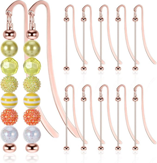 12 Pcs Beadable Bookmarks DIY Metal Bookmark Bar, Metal Beadable Blank Bar Beaded Bookmark Craft Jewelry Pendant DIY Modern, Charm Gifts for Book Lovers, Students, Teachers Office Supplies(Golden)