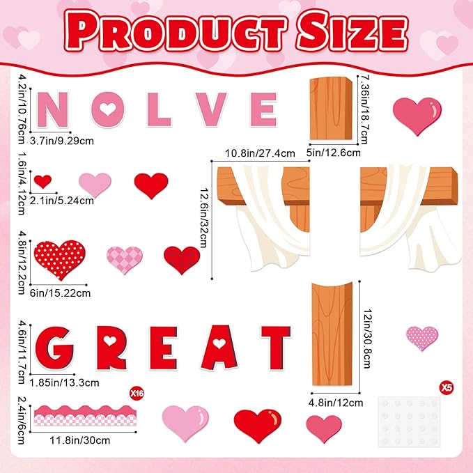 Valentines Day Bulletin Board Decorations Set NO Greater Love Religious Heart Paper Cutouts Classroom Decor for Christian Church School Wall Decoration Supplies