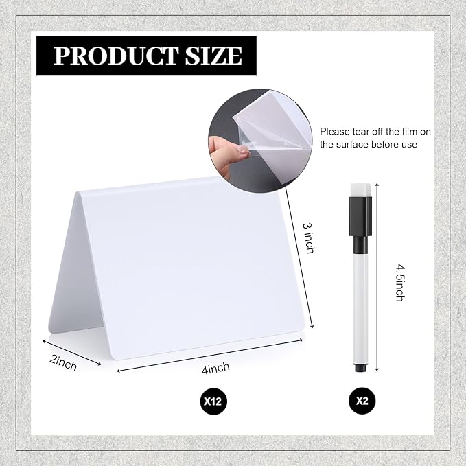Outus 12 Pcs 4 x 3 Inches Buffet Food Labels Mini Small Chalkboard Signs White Acrylic Food Markers Little Price Signs with 2 Pcs Erasable Marker for Wedding Birthday Bakery Table Display