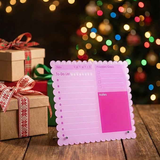 HAYVAN 12"x10" Acrylic Pink Dry Erase Board - Tabletop Whiteboard with 2 Markers, 2 Metal Stands & 1 Cleaning Cloth, 4mm Thick to-Do List Memo Board for Office, Home, School