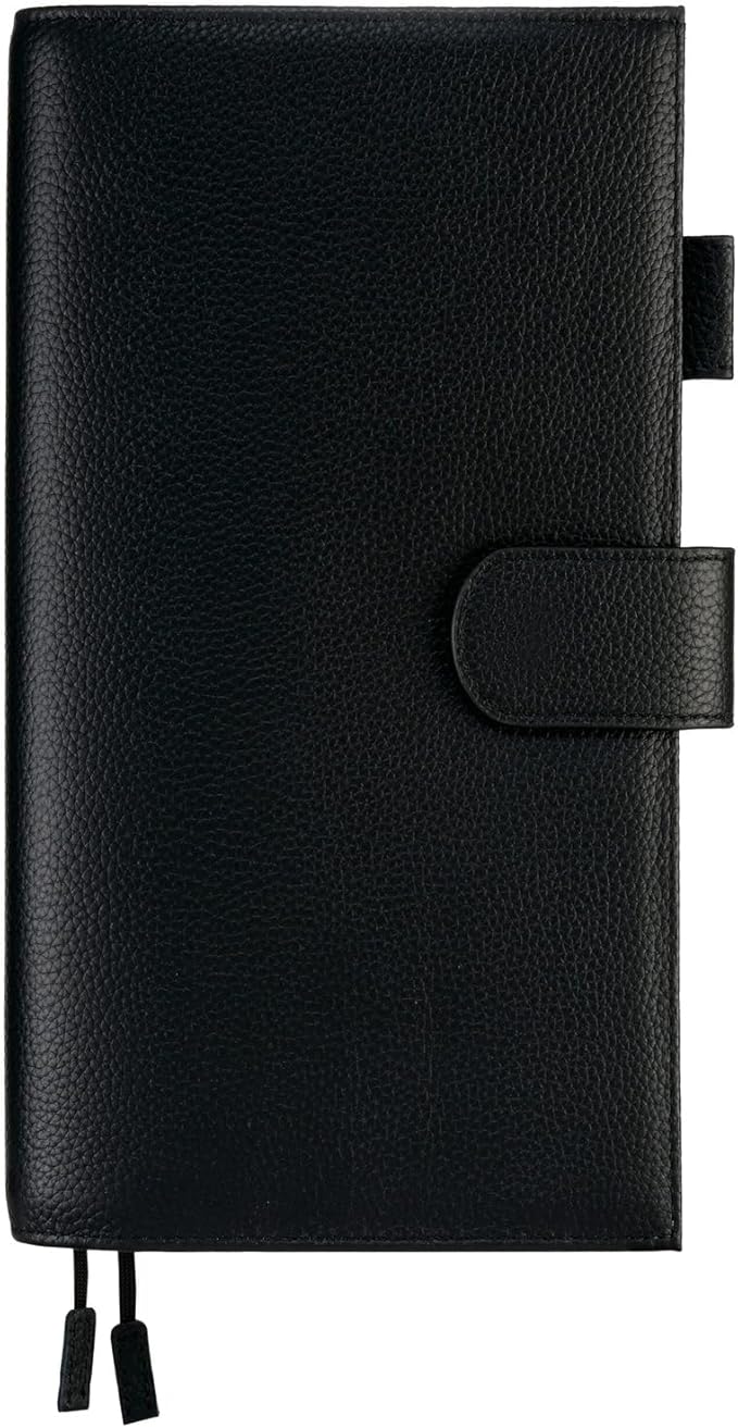 Genuine Leather Cover for Hobonichi Weeks/Weeks Mega with Pen Loop, Card Slots, Back Pocket, and Bookmarks (Black)
