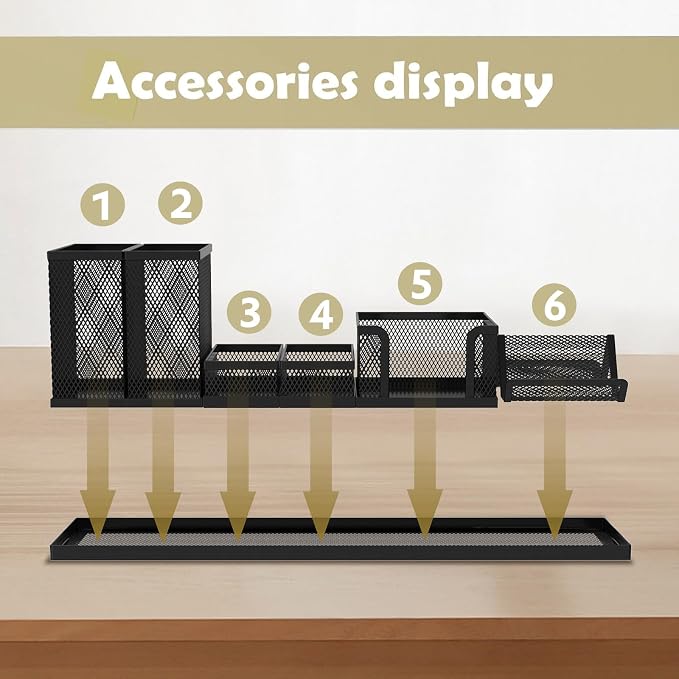 SUPEASY Pen Holder for Desk, 6 Piece Mesh Desk Organizer Set for Office Organization with Phone Holder, Sticky Notes Caddy Storage for Classroom, School (Black)