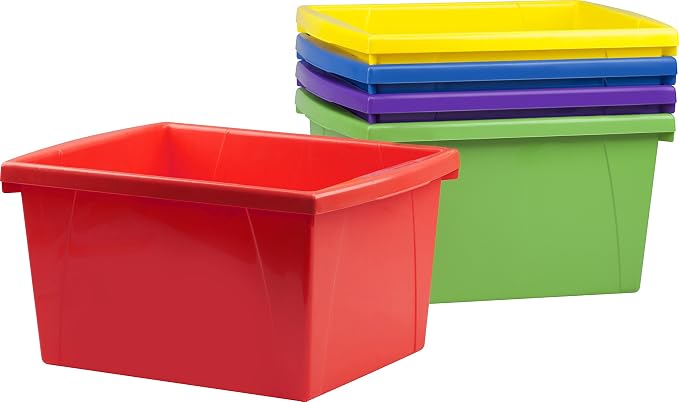 Storex Small Storage Bins, 13.625 x 11.25 x 7.87 Inches, Assorted Colors, Color Assortment Will Vary, Case of 6 (61514U06C)