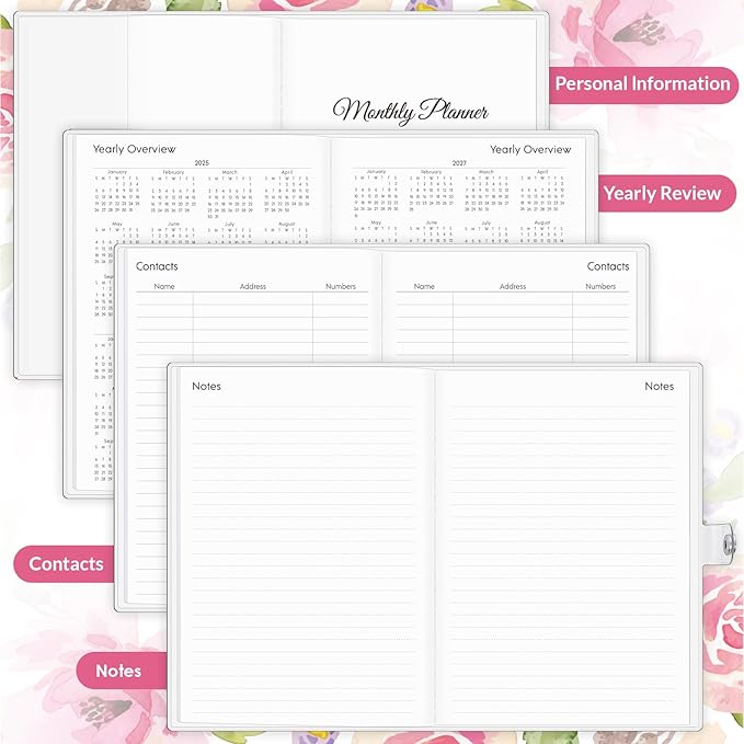 Monthly Planner 2025-2027, Monthly Calendar 2026 Planner (July 2025 Until December 2027), 5.9'' x 8.4'', A5 Planner with PVC Cover, Perfect for Office, School Organizing Planning - Pink