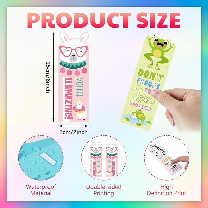 144 Pcs Bulk Animal Pun Bookmarks 2 x 6 Double Sided Page Markers with Funny Words Cute Assorted Forest Sea Animal Motivational Bookmarks for Kids Back to School Gifts Reading Birthday Teacher Reward