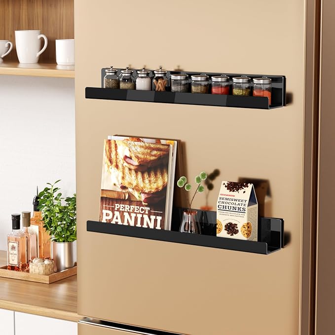 Magnetic Book Shelf for Whiteboard, Reusable Acrylic Book Display Shelf with Strong Adsorption Capacity, Magnetic Book Holder for Classroom Refrigerator Office Teacher Kids, Black