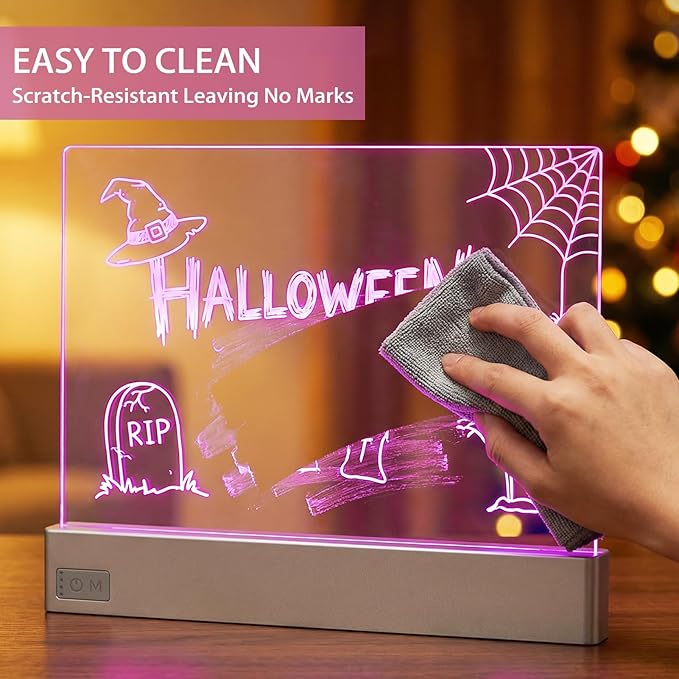 LED Note Board with 8 Dry Erase Markers for Girls Boys Toys, 13"x10" Glow Drawing Board with 7 Colors for Kids Gifts, Rechargeable Light Up Writing Pad, Lumiboard Doodle Tablet for Holiday