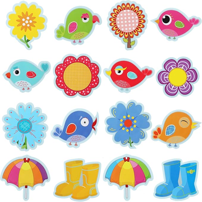 48 Pieces Boho Birds Classroom Decorations Spring Mix Cutouts Bird Bulletin Board Decorations Colorful Flowers Cut-Outs Springtime Blooms Cutouts with Glue Point Dots for Home, Classroom Supplies
