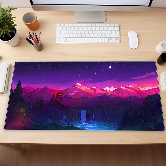 Purple & Pink Gaming Mouse Pad, 31.5 x 15.7 Inch | XXL Full Desk Size, Stitched Edge, Anti-Slip, Washable, Anime Game Design