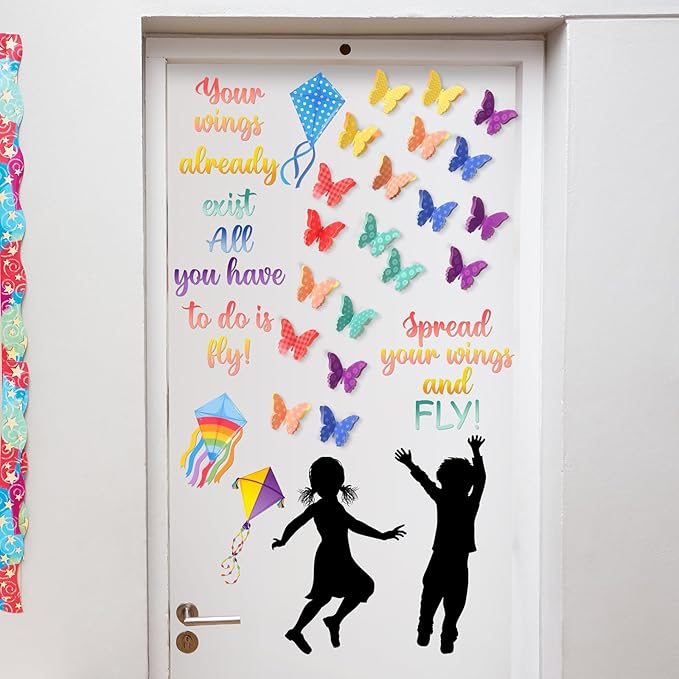 Outus Spring Butterfly Bulletin Board Decorations Colorful 3D Butterflies Classroom Decorations with Motivational Quote Cutouts for Back to School Classroom Bulletin Board Decor Wall Poster DIY Craft