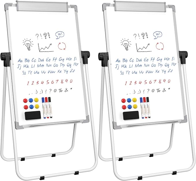 MaxGear Easel Whiteboard with Stand, 36" x 24" Double-Sided Dry Erase Board Flip Chart, Height Adjustable,Foldable, Portable for Home Office Classroom Teaching, 2PCS