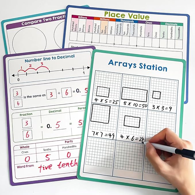 Lachilly Double Sided Dry Erase Handwriting Practice Boards Fractions Learning Place Value from Billions to Decimal Numbers Math Grid Manipulative Lapboard for Students