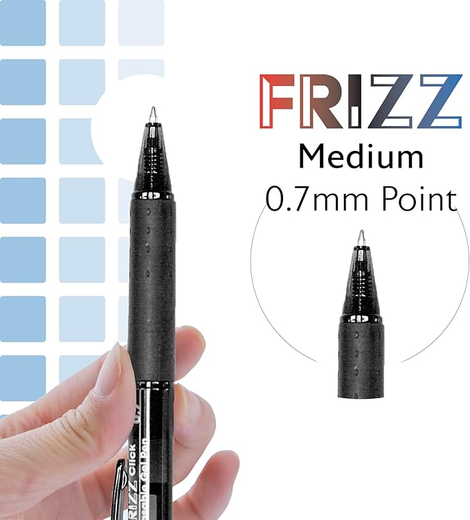 BAZIC PRODUCTS Frizz Retractable Erasable Gel Pens, 0.7mm Medium Point, Black Ink, Comfort Grip for Smooth Writing Drawing Planner, 24-Pack