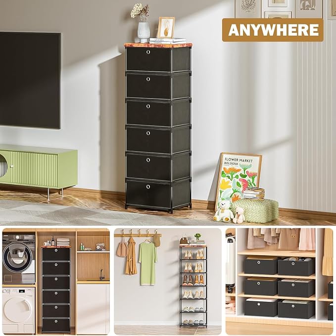 LUKYTOWER Fabric Cube Storage Organizer with Bins | Sturdy 6 Cubby Shelf, Multifunctional Compact Space Saver, Large Capacity Shelves, Closet, Living Room, Dorm, Yarn