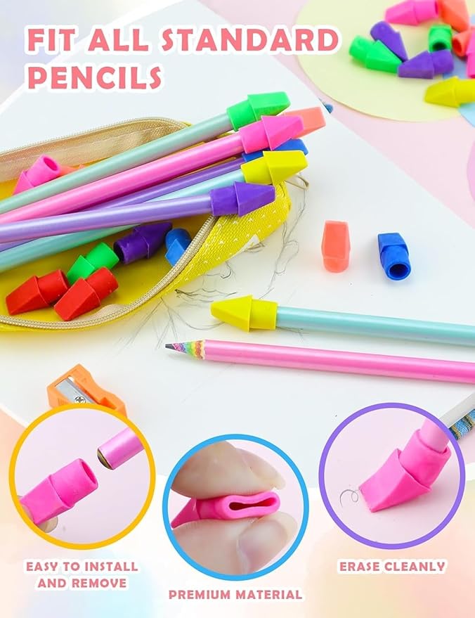 20PCS Colorful Pencil Eraser caps - Perfect as Pencil top Eraser for Students, Art Drawing, Teachers, and School or Office Supplies - Durable and Suitable for Both Kids and Adults