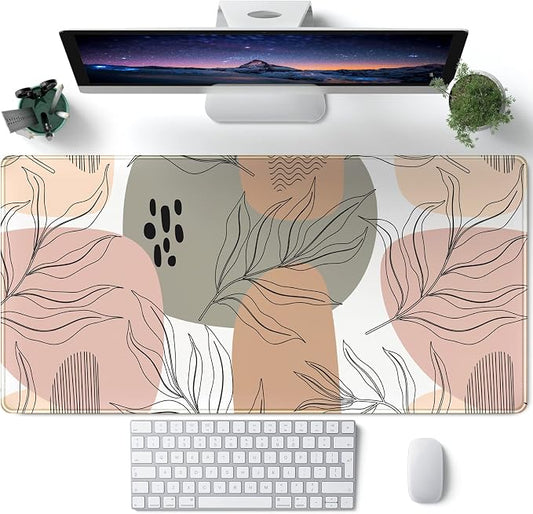 Boho Abstract Large Mouse Pad, Brown Grey Pink Aesthetic XL Mouse Pad, Gaming Mousepad XXL Long Keyboard Mat 31.5''X15.7'' Desk Accessories for Women Girls