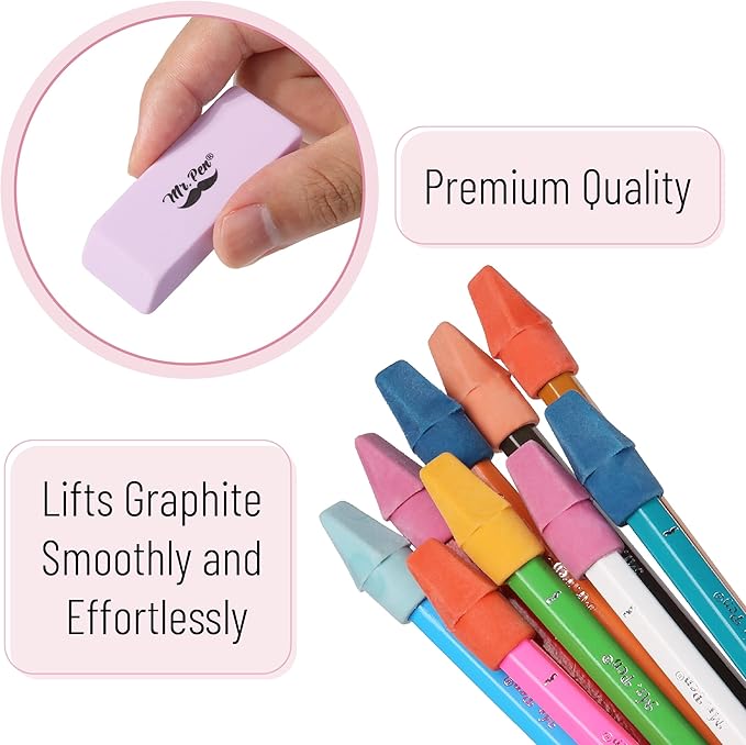Mr. Pen- School Eraser Combination Set, 66 Pack, Colorful, Latex Free Erasers for School, Office, Art Sketching, Homework, Exams, Clean Smudge-Free Correction