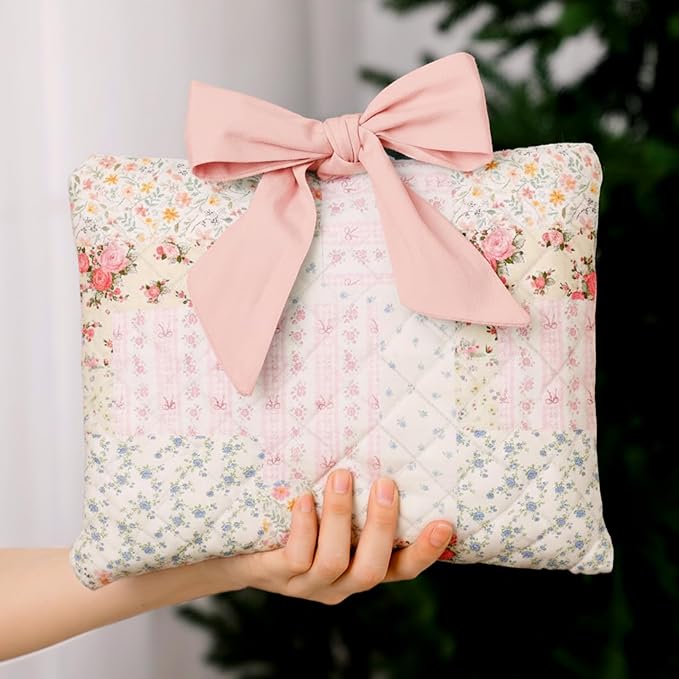 Honoson Quilted Bow Bible Sleeve Book Cover Case Padded Protector Washable Bible Bag Pouch Christian Gift for Women Girls Book Lover Gifts(Assorted Floral)