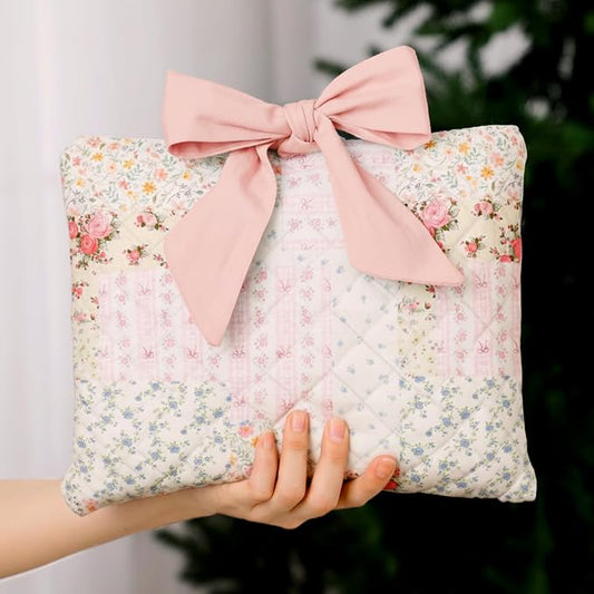 Honoson Quilted Bow Bible Sleeve Book Cover Case Padded Protector Washable Bible Bag Pouch Christian Gift for Women Girls Book Lover Gifts(Assorted Floral)