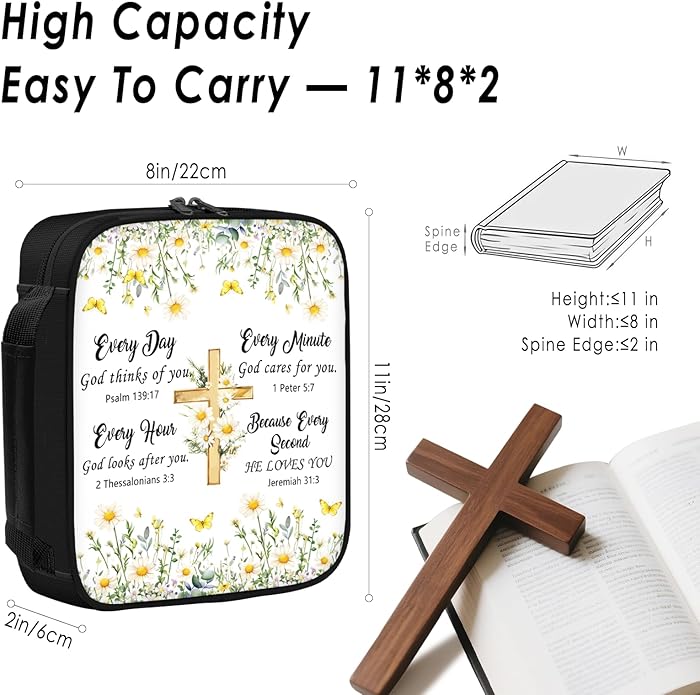 Bible Cover for Women, Bible Holder, Bible Cover With Handles, Bible Carrying Case, Bible Bags With Zipper and Pockets