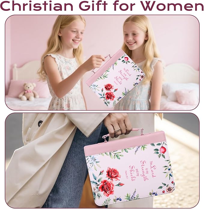 XKDOUS Bible Cover Case for Women, Leather Bible Bags with Study Supplies Large Book Carrying Case Church Book Holder Organizer Christian Gifts for Mom Lady Friends