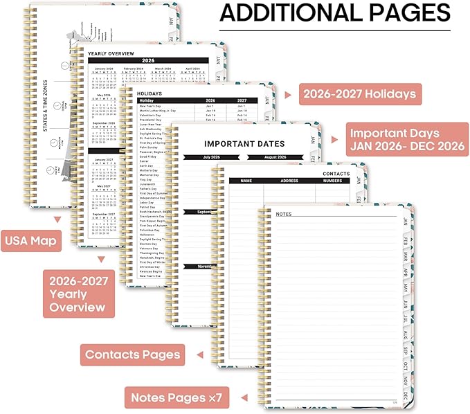 2026 Planner, Weekly and Monthly Calendar Planner Book, January 2026 - December 2026, Hardcover Spiral Planner with Monthly Tabs, Notes Pages, Perfect for Women & Men, A4 (8.5" x 11") - Peacock