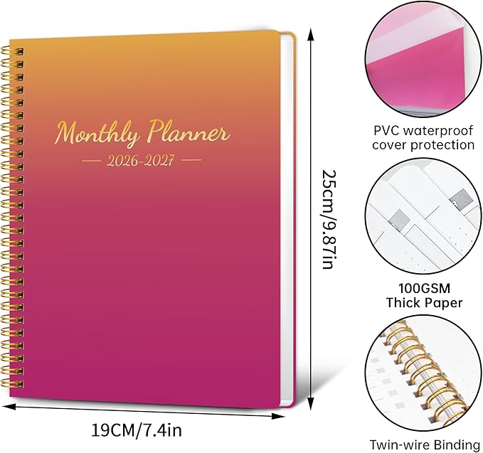 Monthly Planner 2026-2027, 2026 Calendar 24 Months Planner, 7.4"x9.4", JAN 2026 - DEC 2027, Personal Organizer with Monthly Goals, To-Do List, Habit Tracker, 24 Monthes for School Office Home Planning