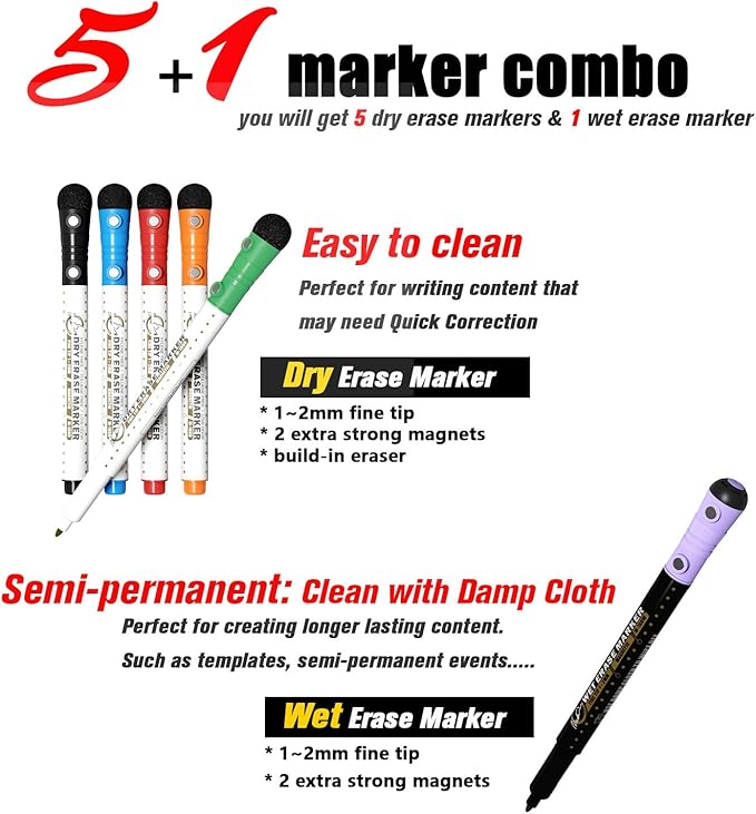 Magnetic Weekly Calendar for Fridge (Monday Start), Vertical Dry Erase Planner with Large Writing Space & Side Notes – Includes 6 Markers, Reusable Whiteboard for Busy Schedules