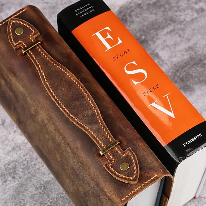 ESV Study Bible Cover – Full Grain Leather Bible Case with Handle, Handmade Vintage Protector for ESV Study Bible Only