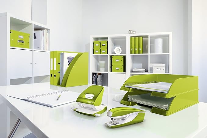 Leitz Hole Punch, 30 Sheets, Guide Bar with Format Markings, Metal, Wow Range, 50082064 - Metallic Green