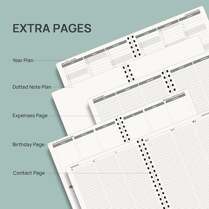 POPRUN 2026-2027 Academic Weekly Planner, Large 8.5" x 10.5" Horizontal Layout Calendar Agenda from July 2026 to June 2027, Softcover Appionment Book with Monthly Tabs, Spiral Bound, Inner-Pocket - Forest Green