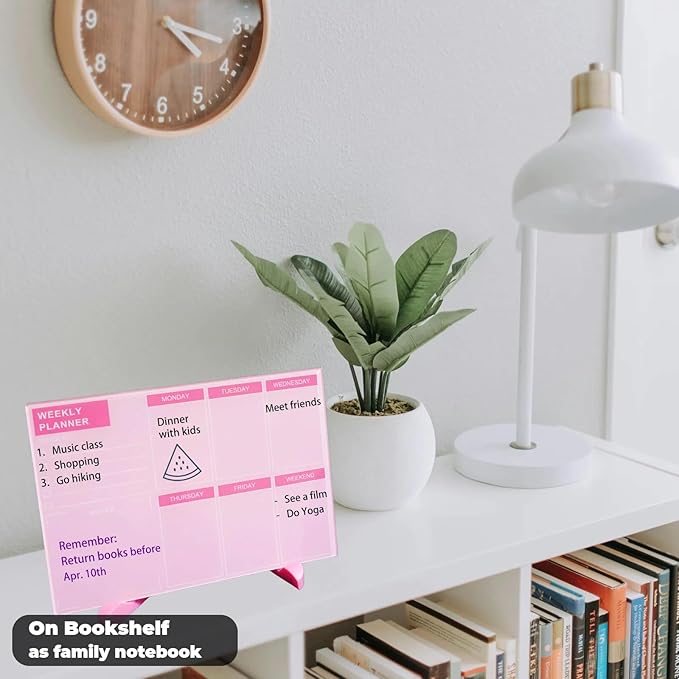 Desktop Thickened Acrylic Dry Erase Board, Weekly White Board with to Do List, Tabletop Whiteboard with Stand, Frameless Dry Erase Pink White Board，9.5"x6.7" for Office, Home, School(Desktop-PK-1724)