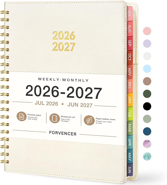 Forvencer Planner 2026-2027, Academic Planner Weekly & Monthly, Vegan Leather Cover Calendar Planner, July 2026 - June 2027, 8.5" x 11", Daily Agenda with Tabs, Student Teacher Planning Organizer