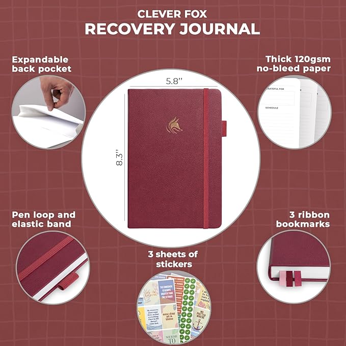 Clever Fox Addiction Recovery Journal – Addiction Treatment Planner & Workbook – Daily Sobriety Journal for Recovery Progress, A5 (Burgundy)