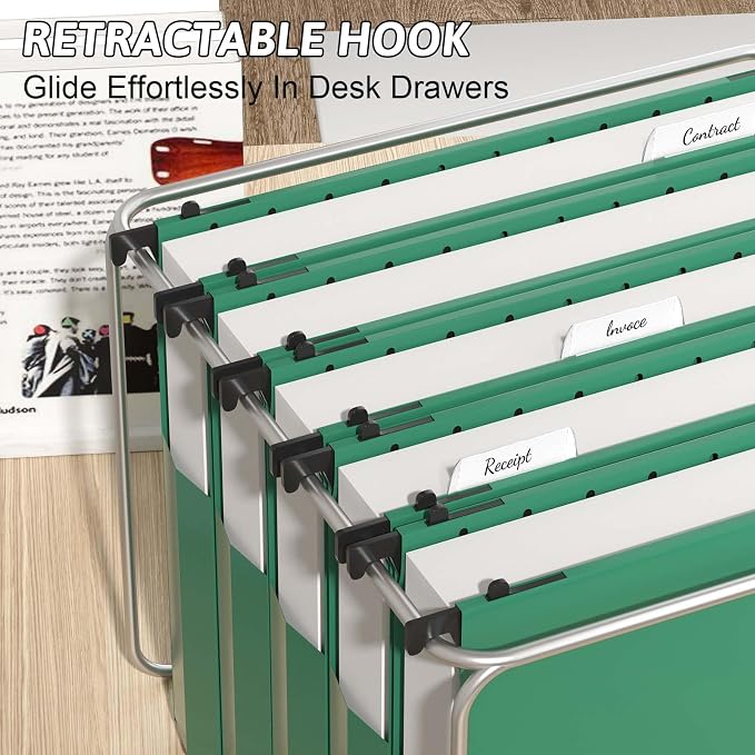 Plastic Hanging File Folders Expandable,12 Pack Heavy Duty Hanging File Folder Letter Size,2 Inch Expansion Extra Capacity Folders,Adjustable Tabs,Green Hanging Folder Designed for Bulky Files