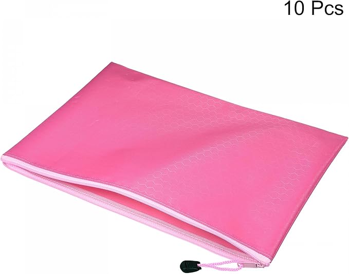PATIKIL Waterproof Zipper File Bags, 10 Pack A4 Size Document Pocket Storage Organizer Pouch for Travel Office Supply, Pink