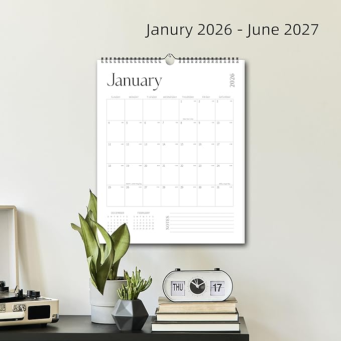 Aesthetic Wall Calendar 2026, 18 Monthly Vertical Calendar January 2026 to June 2027, 15" x 10" Modern Wall Hanging Calendar for School, Home, Office for Monthly Organizing & Planning