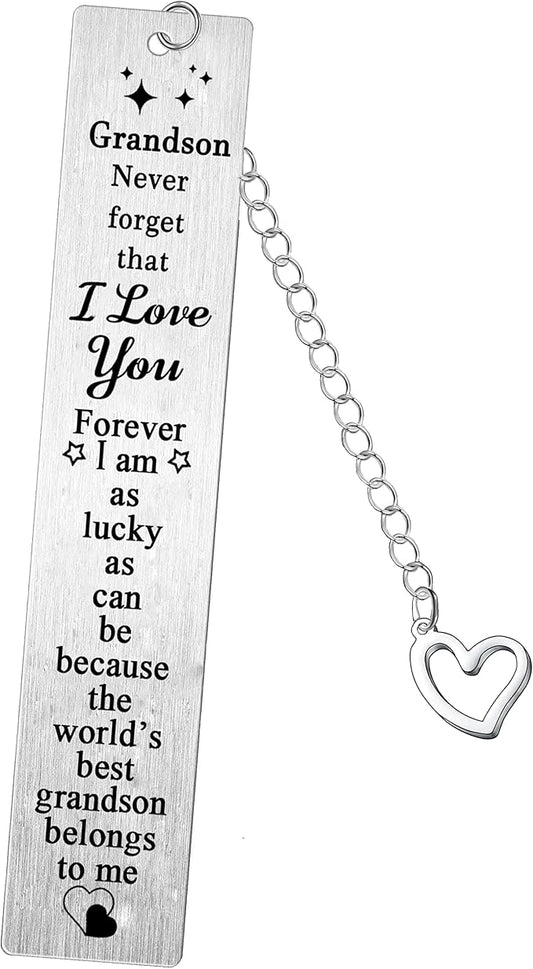 Grandson Bookmarks Grandson Gifts from Granddad Grandma I Love You Grandson Bookmark Present Grandson Birthday Metal Bookmark Gift