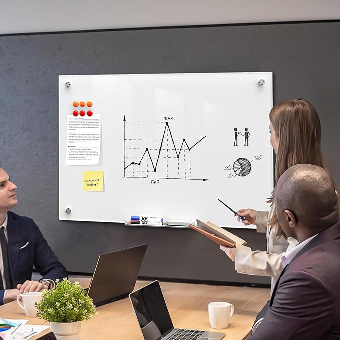 MaxGear Glass Whiteboard Wall Mounted, Frameless Magnetic Dry Erase Board, Tempered Glass, Steel-Backed, Non-Porous Smooth Surface, Floating Design, Accessories Included, for Office Home Classroom
