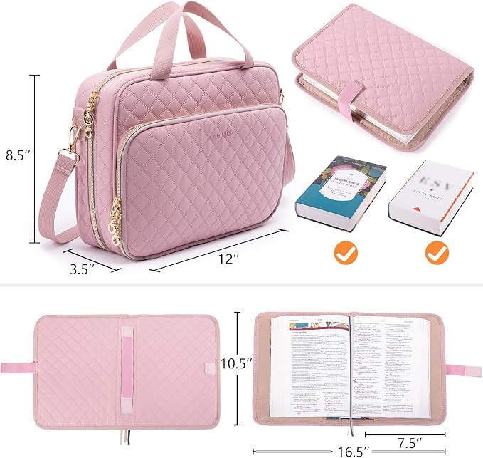 IMAGINING Large Bible Case with Bible Cover for Women - Bible Carrying Case with Shoulder Strap - Bible Bag Packed in Gift Box - Bible Carrier with Pockets for Bible Study Suppliers - Bible Gift Girls