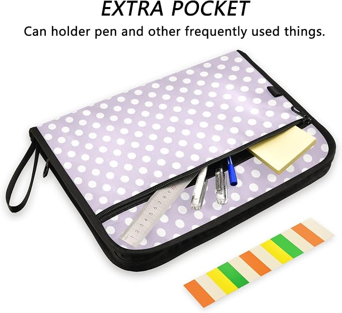 ALAZA Polka Dot Lovely Cute 13 Pocket Expanding File Folder with Labels, Accordion File Folder File Organizer Letter A4 Paper for Office School Student
