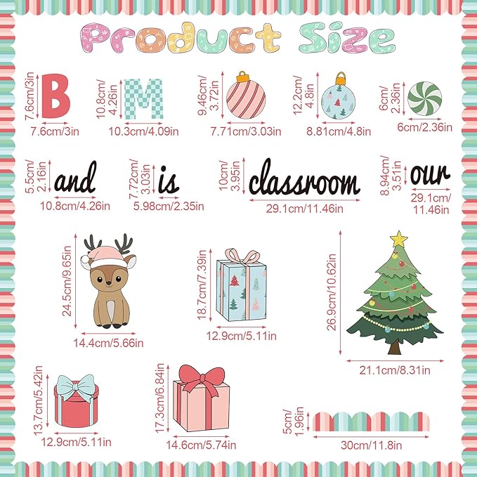 Christmas Bulletin Board Set Our Classroom is Merry and Bright Decor Boho Candy Banner Gift Boxes Xmas Trees Deer Cutouts for School Office Door Wall Decor Holiday Display