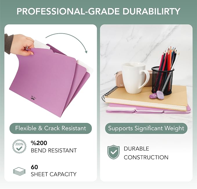 Mr. Pen- File Folders with Tabs, 1/3 Cut Tab, 18 Pack, Letter Size, Orchid Haze, File Folders Designed for Office and Classroom Use