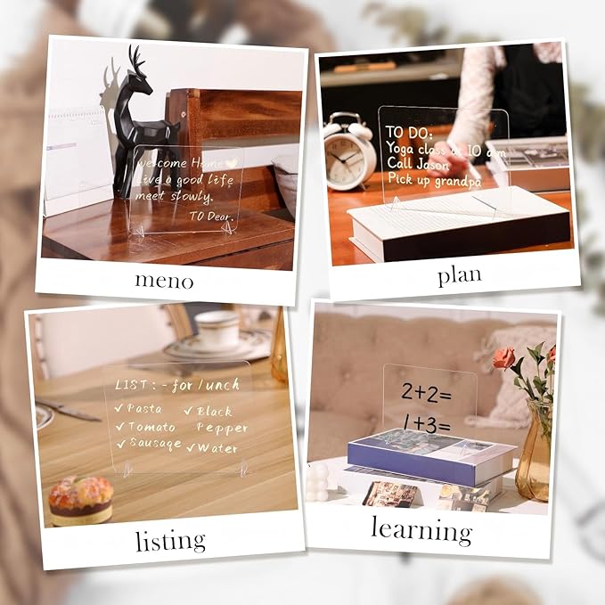 3 Pack Acrylic Dry Erase Board and Marker Glass Alternative Clear Memo Tablet Desktop Display Frameless Small Writing Whiteboard with Stand for School Office Home(5.91 x 7.87 Inch)