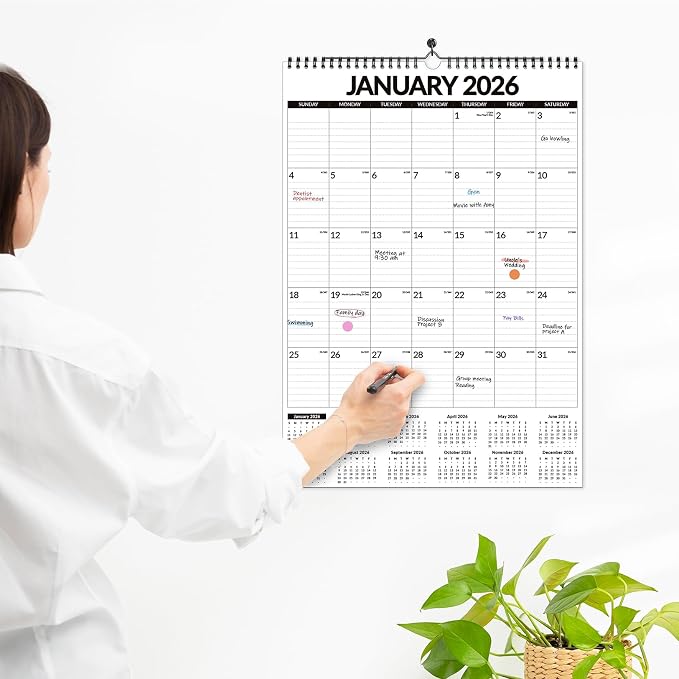 2026 Calendar, Forvencer Large Wall Calendar 2026, 12" x 17", Jan 2026 to Jun 2027, 18-Month Calendars with Stickers, Vertical Hanging Spiral Calendar Planner, Thick Paper, Ruled Blocks, For Family, Office & Seniors