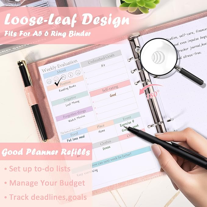 ADHD Planner Refill Pages for A5 Binders 240 Sheets/480 pages Planner Inserts Daily Weekly Monthly for 6 Ring Binder Undated Planners Refills Colorful To Do List Refill Paper 120 GSM Thick Loose Leaf Paper for 6 Months Neurodivergent Journal Productivi...