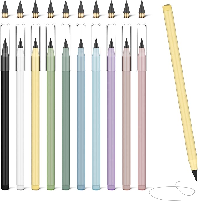 Ainiv Everlasting Pencil - Infinity Pencil with Eraser, Reusable with 10 Replaceable Nibs, Ideal for Home, Office, School and Drawing