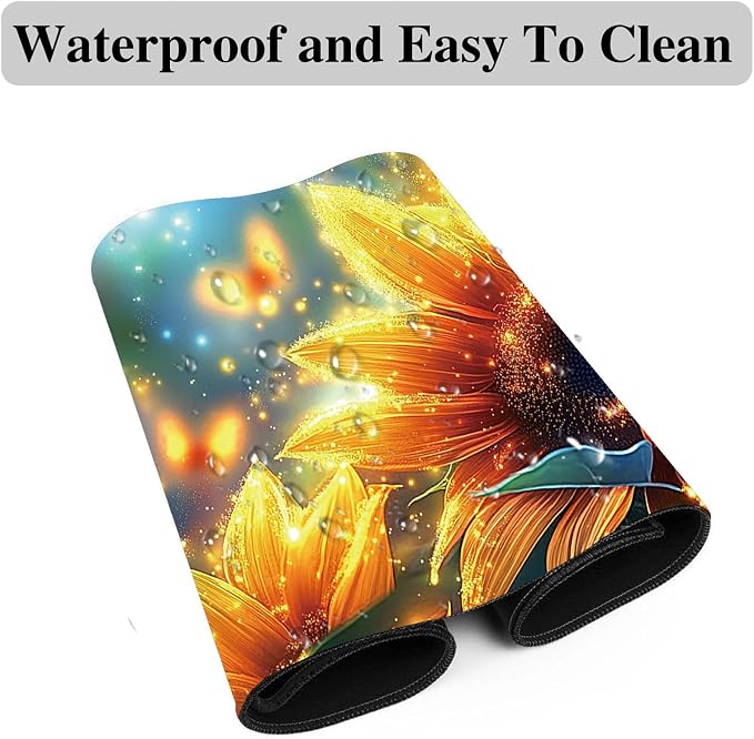 Mouse Pad Gaming Mousepad 31.5x11.8 Inch XXL Large + Coasters,Desk Mat with Stitched Edges, Non-Slip Rubber Base, Thick Mouse Pad for Computer, Laptop, Office & Home - Sunflower